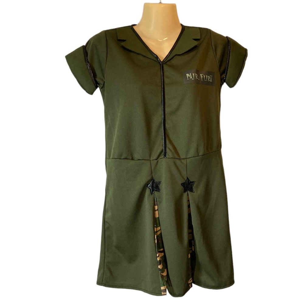 Halloween Army Uniform Dress Costume Mjr. Flirt Olive Green Camo Pleats Small
